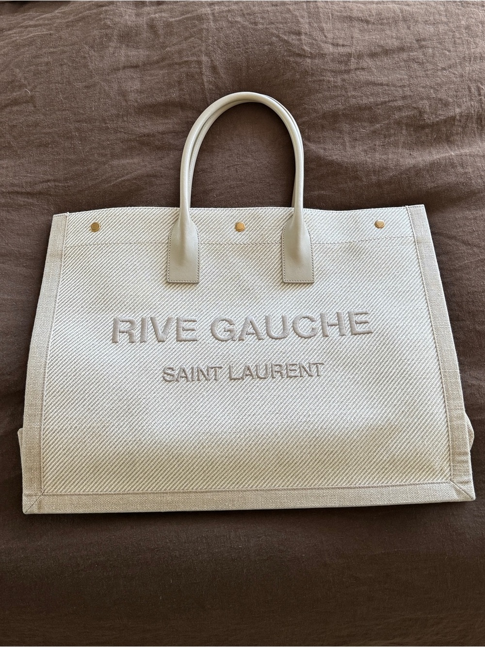 Saint Laurent Rive Gauche Cream Canvas Tote